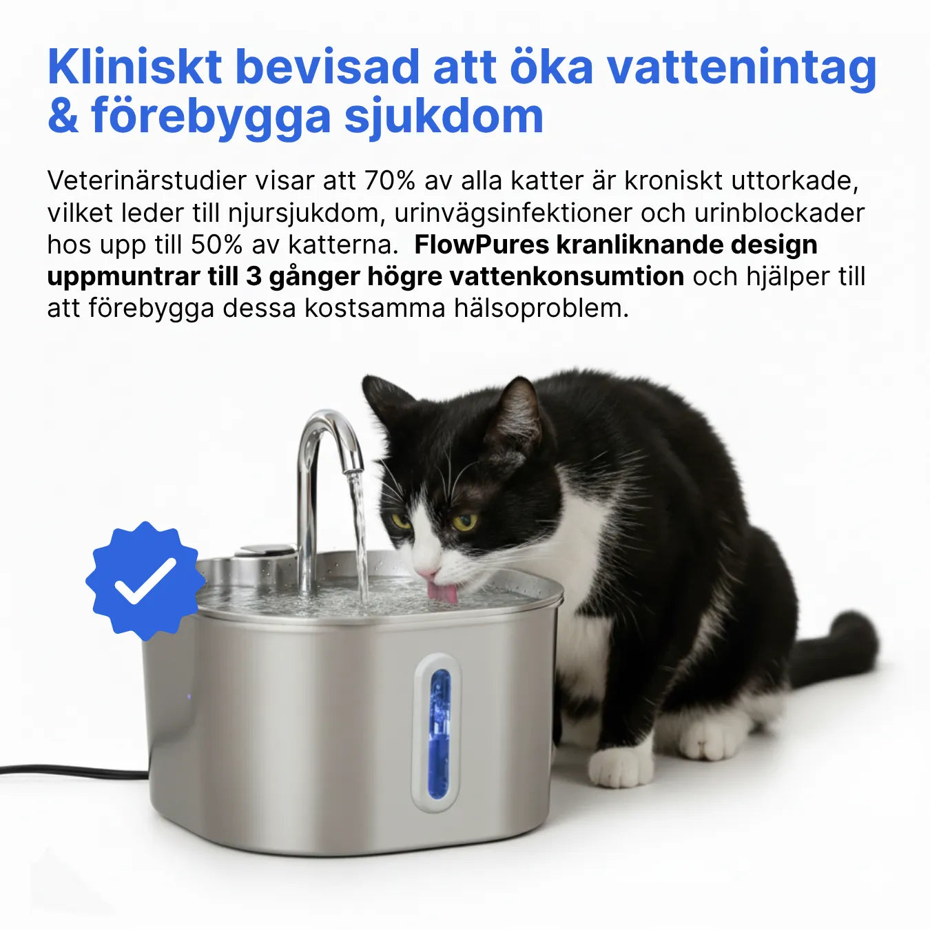 FlowPure Kattfontän - Veterinärgodkänd i Rostfritt Stål